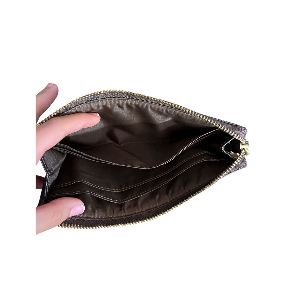 Coach Signature Canvas‎ Wristlet Brown Logo Zip Pouch with Leather Trim - Picture 4 of 4